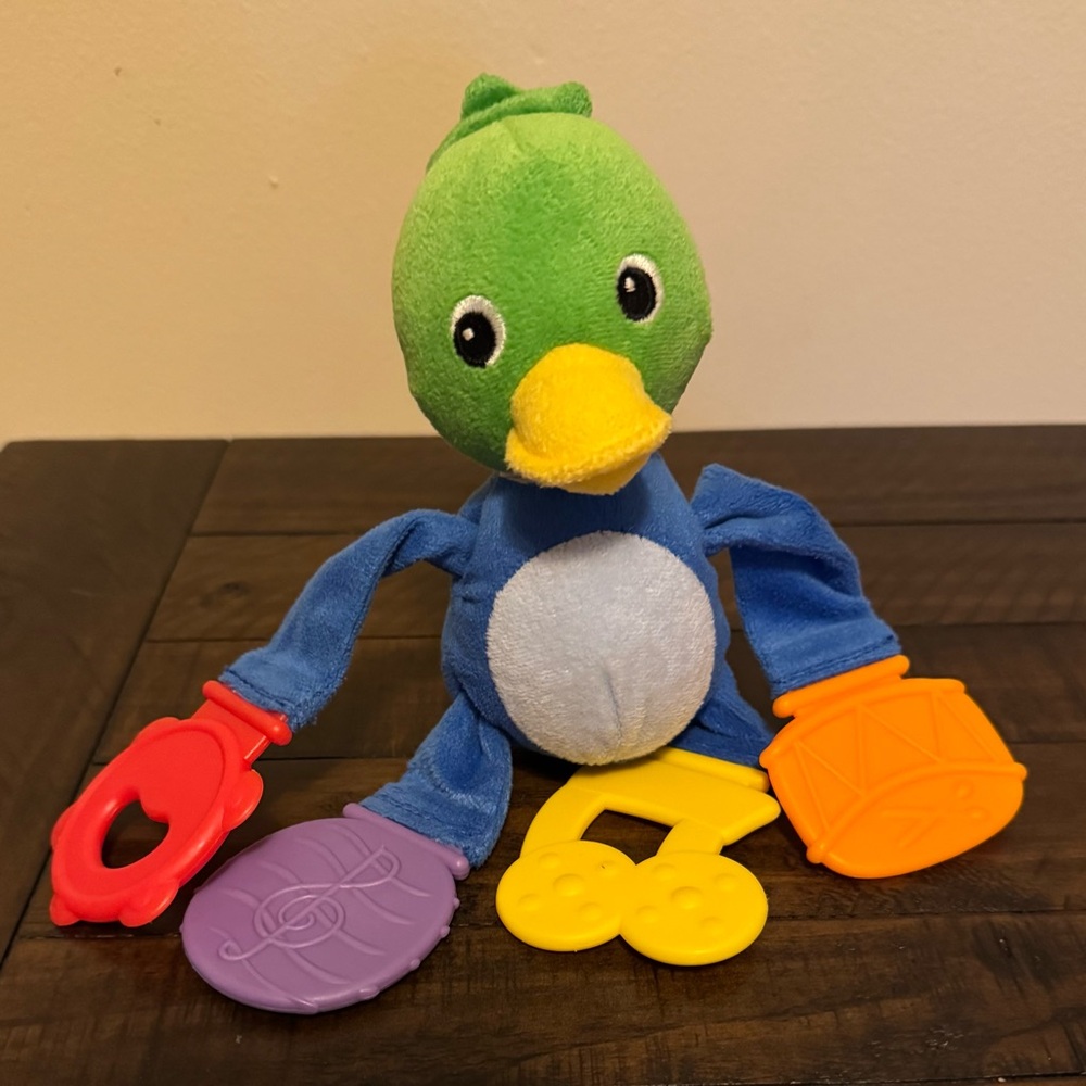 HTF BABY PLUSH Baby Einstein PLUSH Teethe & Tug Duck Bird Green Blue Stuffed Toy